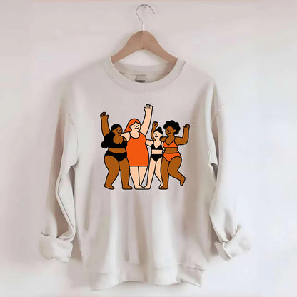 Diverse body types celebrating together - body positivity movement, all - Crewneck Sweatshirt - biege
