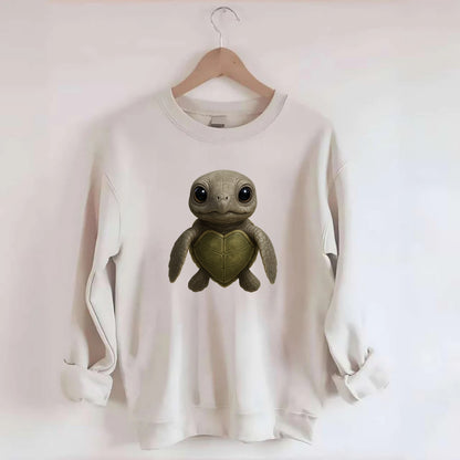 Baby Olive Ridley Turtle - olive green shell, heart-shaped carapace, bright - Crewneck Sweatshirt - biege