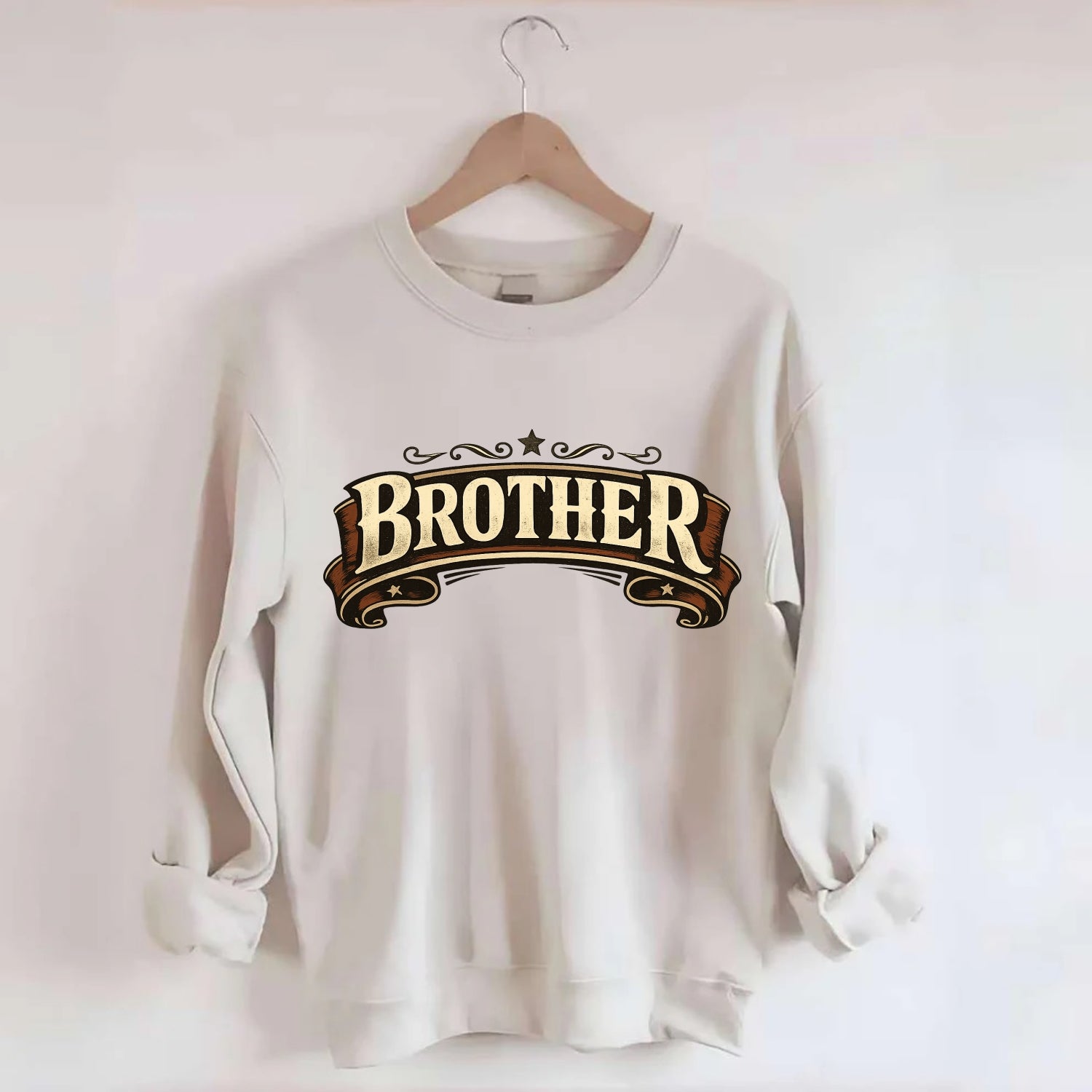 Bold typography design - "BROTHER" - male bond, brotherhood - Crewneck Sweatshirt - biege