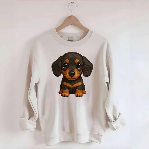 Baby Dachshund Puppy - long body, short legs, floppy ears, curious eyes, - Crewneck Sweatshirt