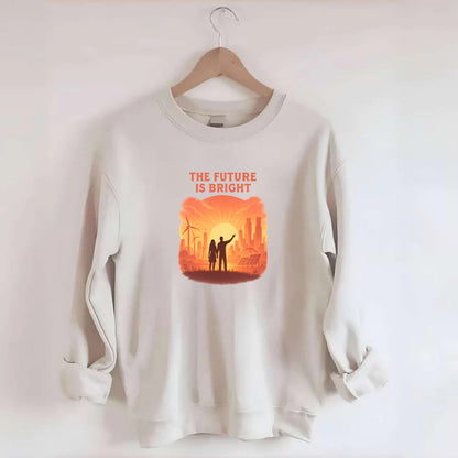 Sunrise over thriving sustainable city - "The Future is Bright" - optimistic - Crewneck Sweatshirt - biege