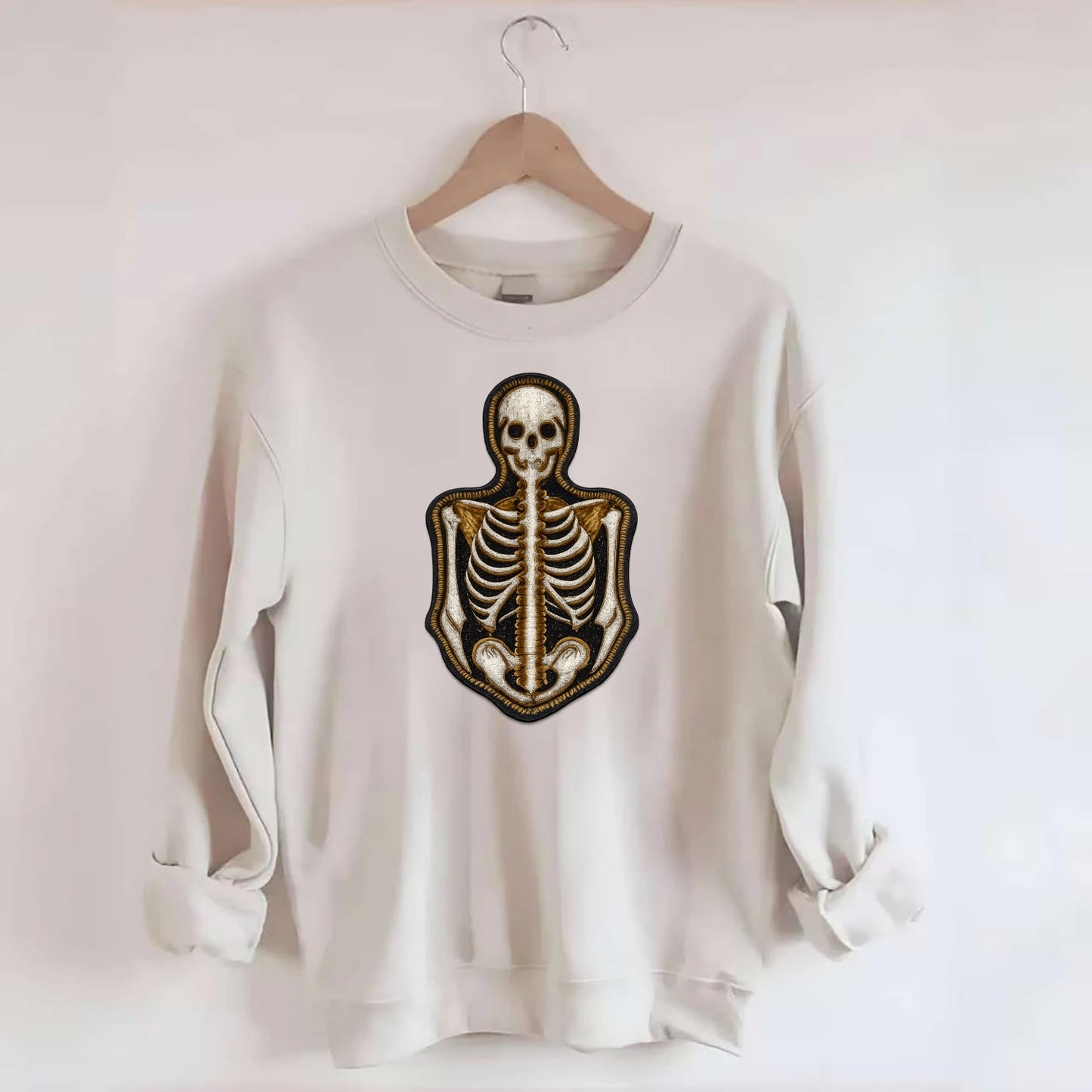 SKELETON BONES - skeletal system in white , anatomy - Crewneck Sweatshirt - biege