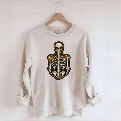 SKELETON BONES - skeletal system in white , anatomy - Crewneck Sweatshirt - biege