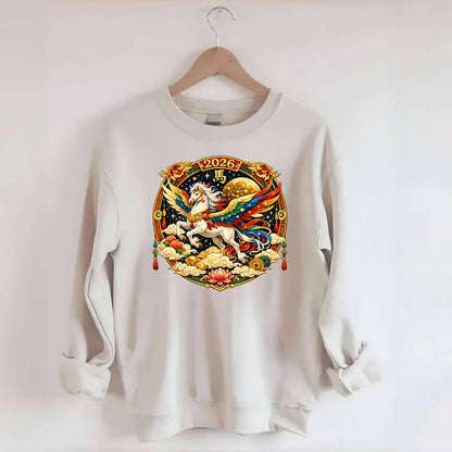 CELESTIAL HORSE | Heavenly horse among clouds and stars | Wings of flowing - Crewneck Sweatshirt - biege