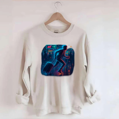 person running with luggage through crowded airport terminal - Crewneck Sweatshirt - biege