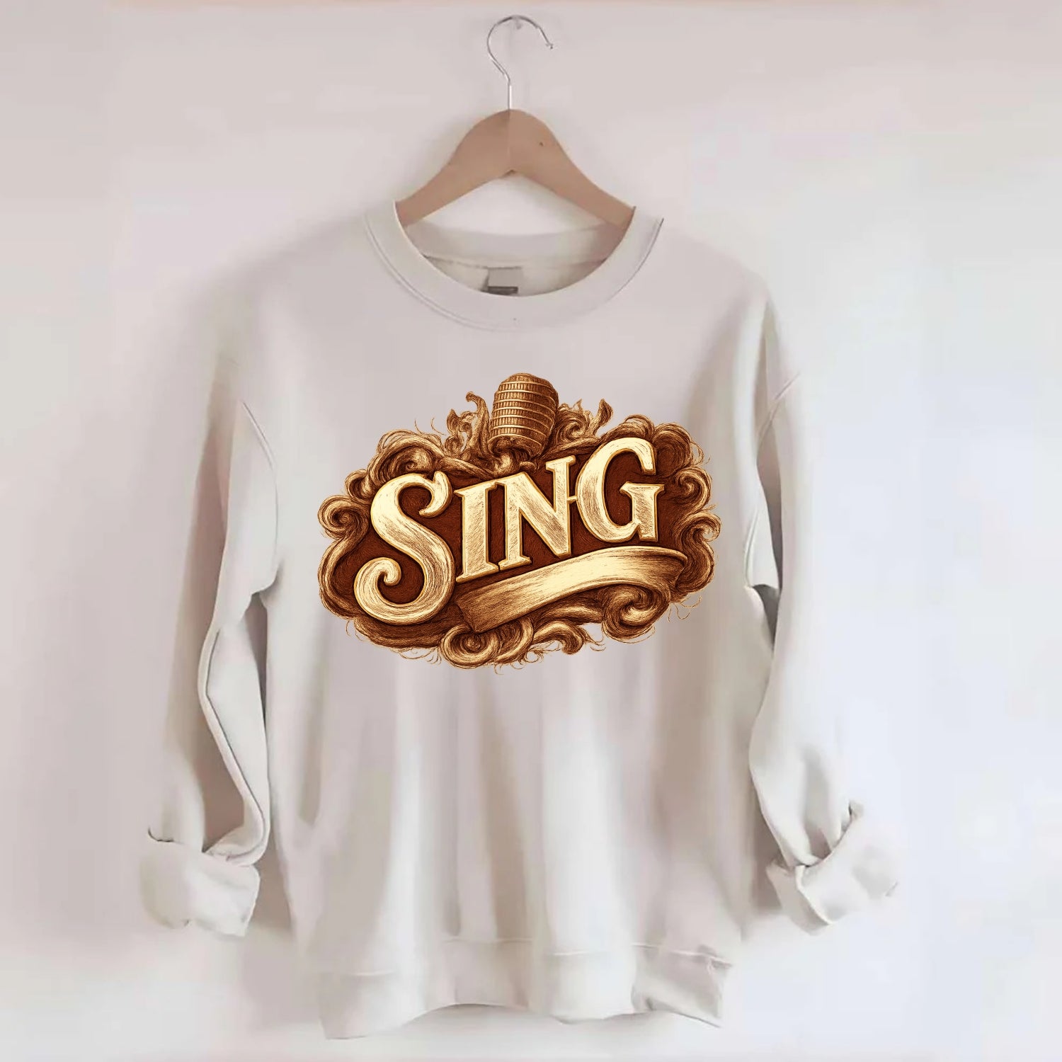 Bold typography design - "SING" - vocal expression, musical soul - Crewneck Sweatshirt - biege