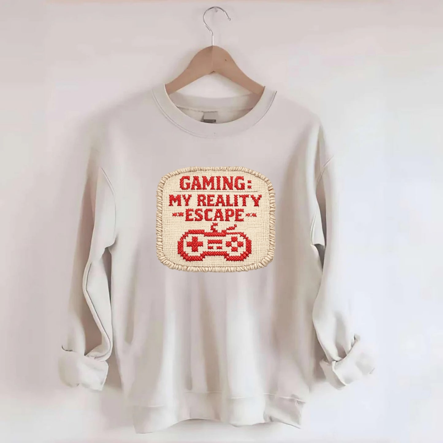 GAMING: MY REALITY ESCAPE - red game escape - red - gaming reality escape - Crewneck Sweatshirt - biege