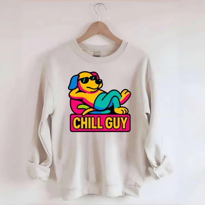 Super relaxed dog character lounging unbothered - "Chill Guy" meme energy, - Crewneck Sweatshirt - biege