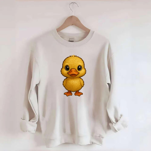 Baby Duck Duckling - yellow fluffy, orange beak, bright eyes, front-facing, - Crewneck Sweatshirt
