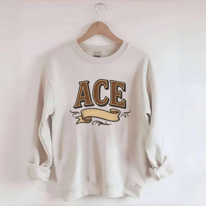Bold typography design - "ACE" - expert, the best at something - Crewneck Sweatshirt - biege