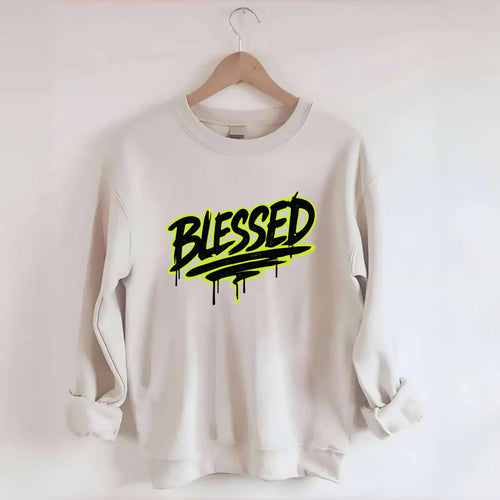 Bold typography design - BLESSED - recognizing good fortune, abundance - Crewneck Sweatshirt