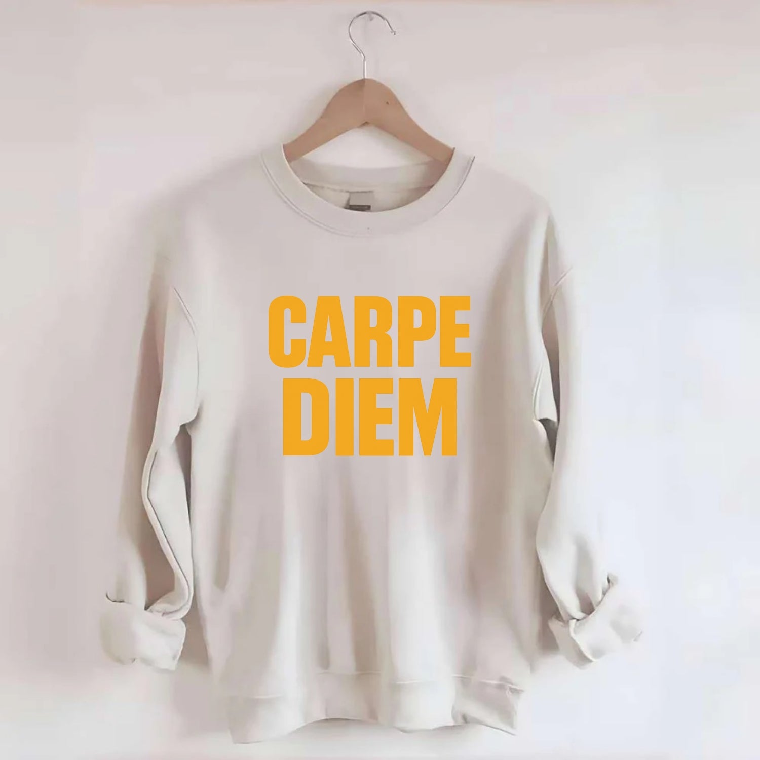 Bold typography design - "CARPE DIEM" - seize the day - Crewneck Sweatshirt - biege
