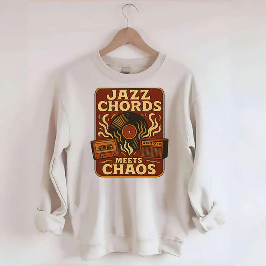 Jazz chords with hyperpop energy - "Jazz Meets Chaos" - unexpected fusion - Crewneck Sweatshirt - biege