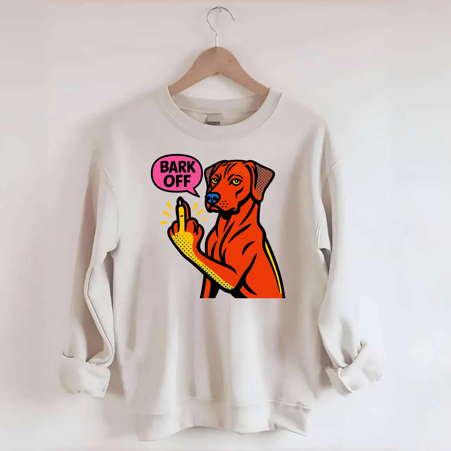 Rhodesian Ridgeback with distinctive ridge on back, athletic muscular paw up - Crewneck Sweatshirt - biege