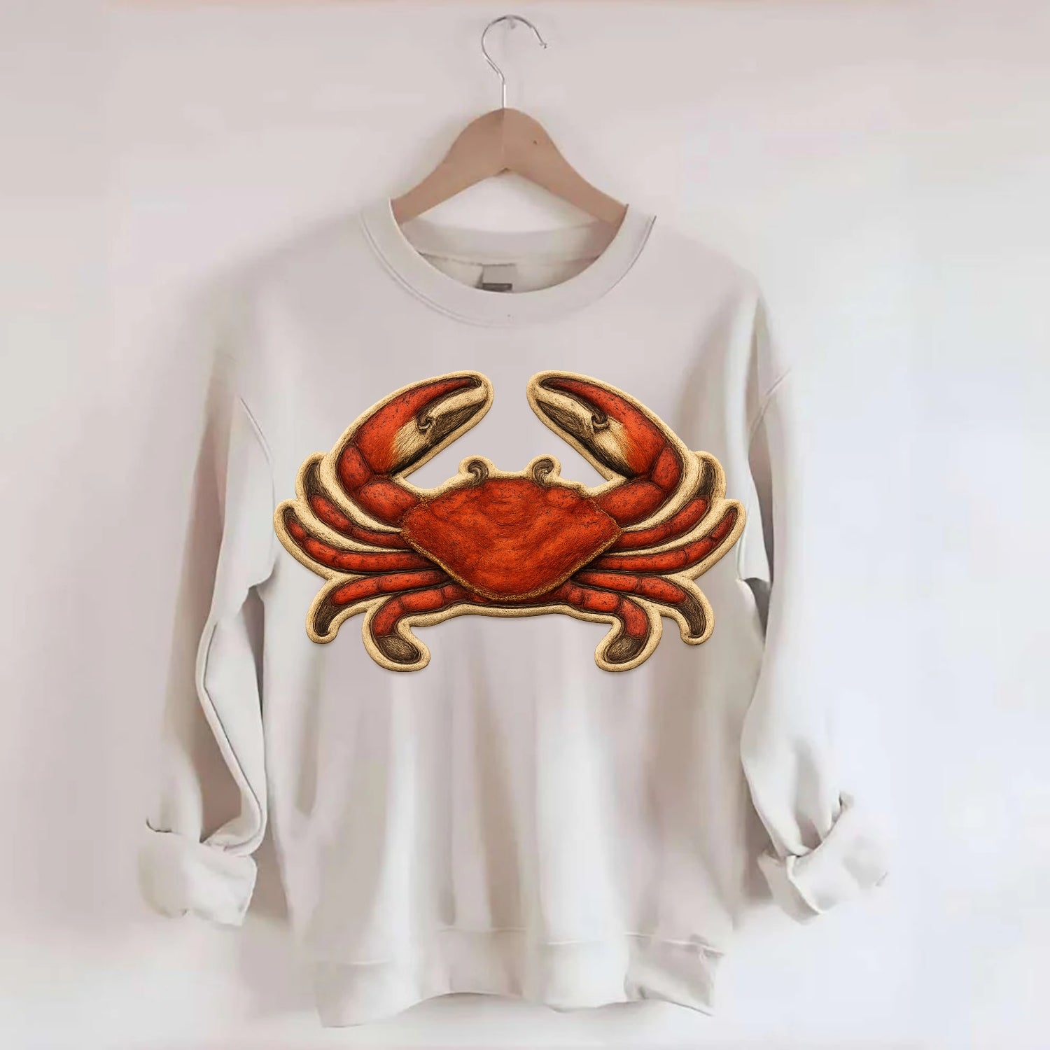CRAB CLAWS - red crab in scarlet and orange , seafood - Crewneck Sweatshirt - biege