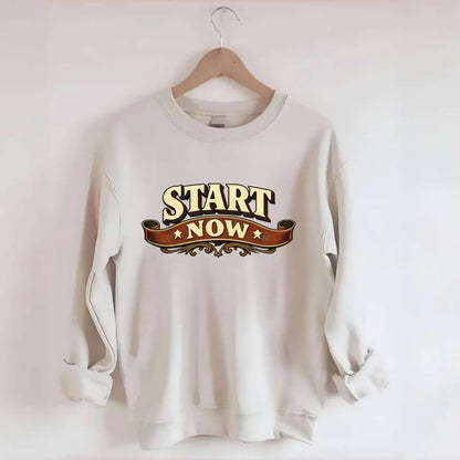 Bold typography design - "START NOW" - begin immediately, no delay - Crewneck Sweatshirt - biege