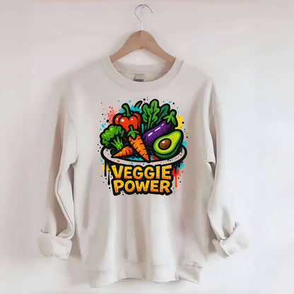 Colorful vegetables and plants on plate - plant-based lifestyle, veggie power - Crewneck Sweatshirt - biege