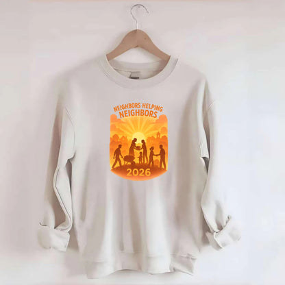 Local communities thriving with shared resources - "Neighbors Helping - Crewneck Sweatshirt - biege
