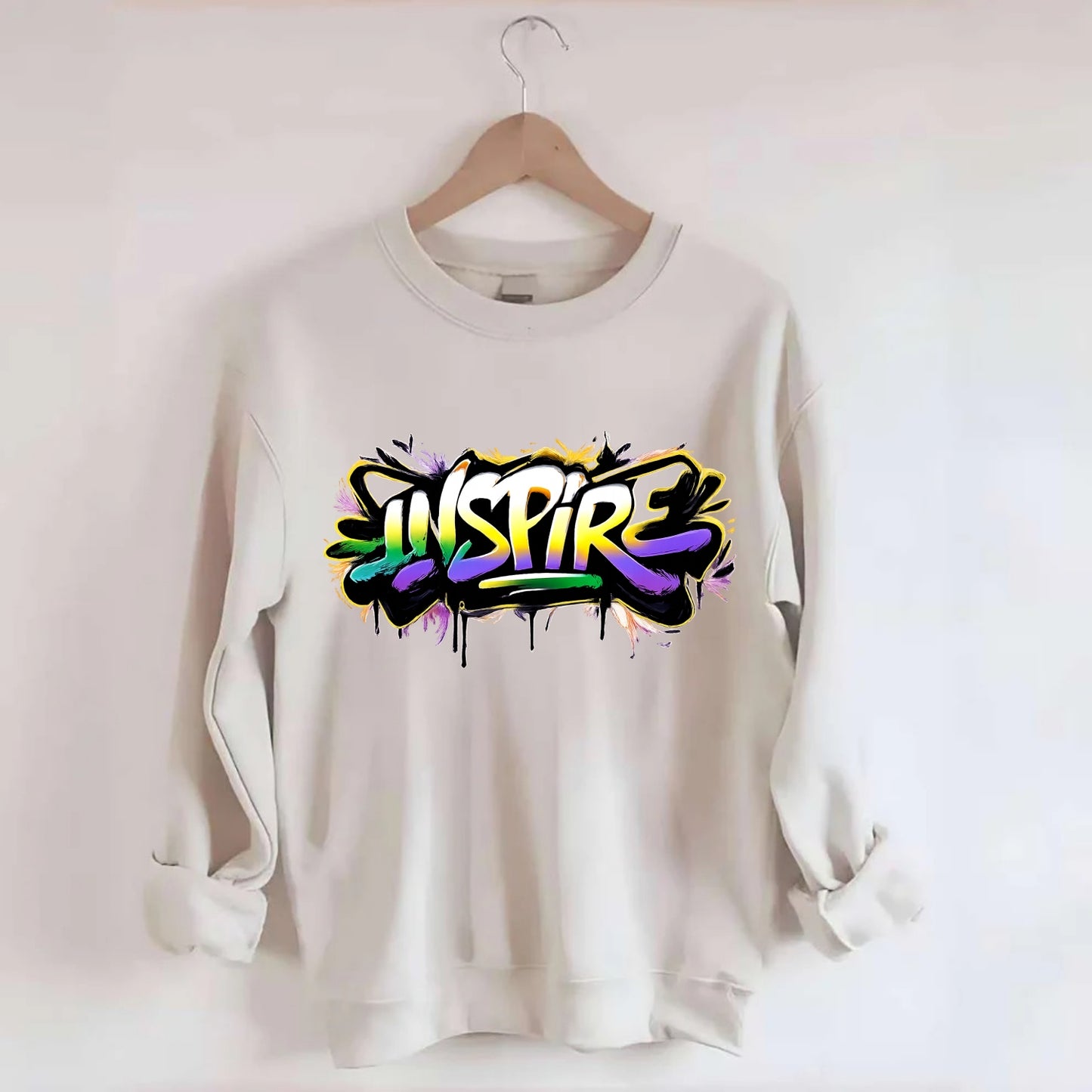 Bold typography design - "INSPIRE" - motivating others, being the spark - Crewneck Sweatshirt - biege