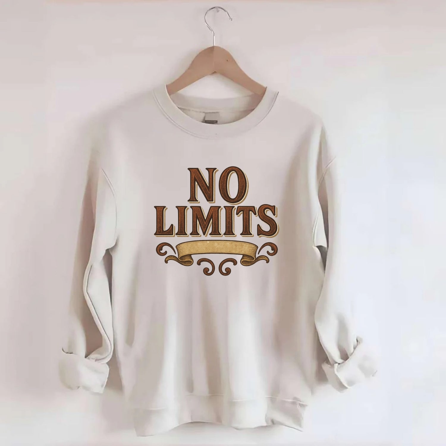 Bold typography design - "NO LIMITS" - boundless potential - Crewneck Sweatshirt - biege