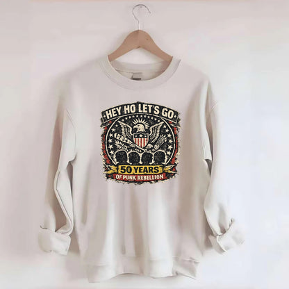 RAMONES LEGACY | Hey Ho Let's Go typography | Presidential seal parody | Four - Crewneck Sweatshirt - biege