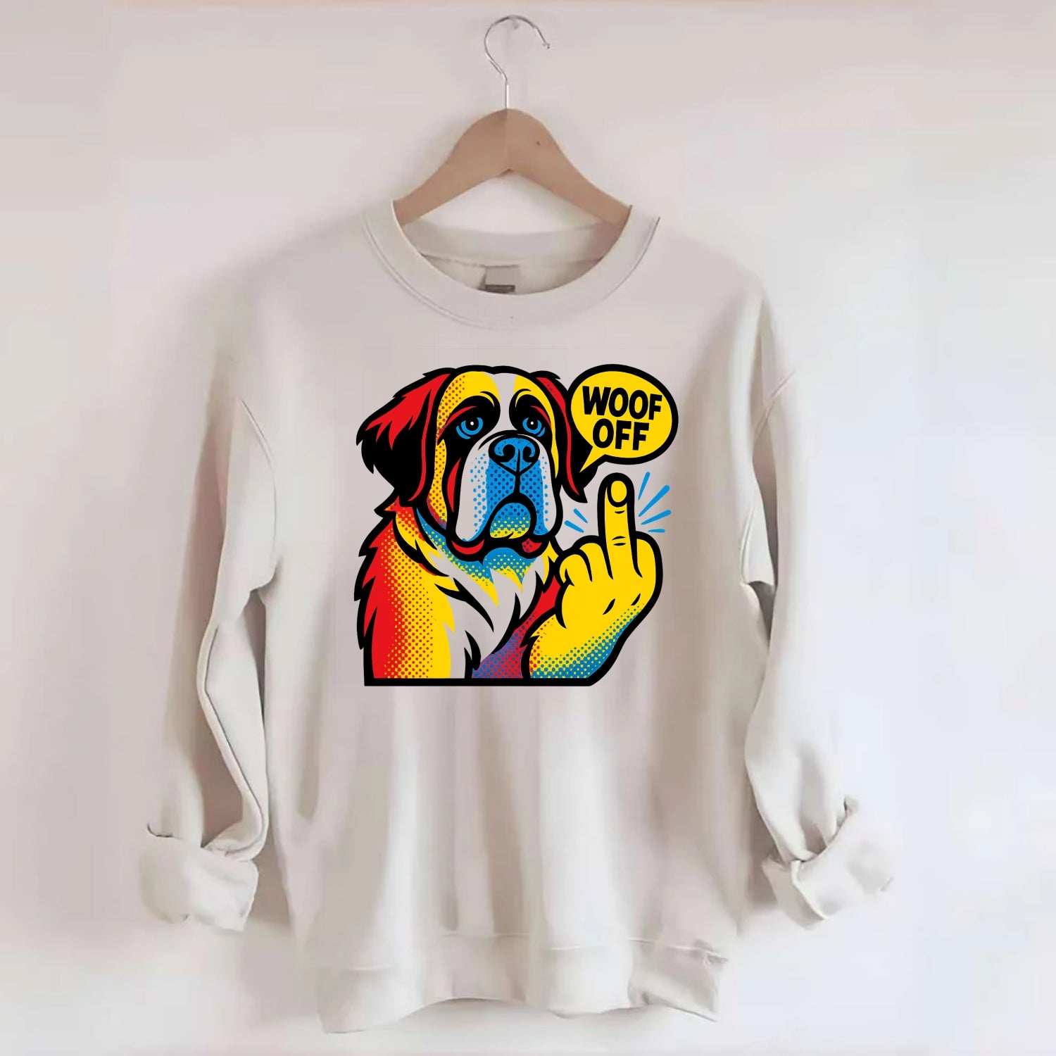 Saint Bernard with gentle giant face and droopy jowls, huge paw raised - Crewneck Sweatshirt - biege