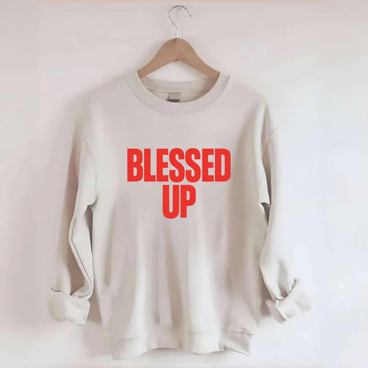 Bold typography design - "BLESSED UP" - recognizing fortune - Crewneck Sweatshirt - biege