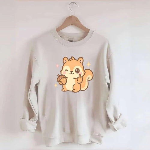 sweet squirrel holding acorn in one paw, flipping off with the other - Crewneck Sweatshirt