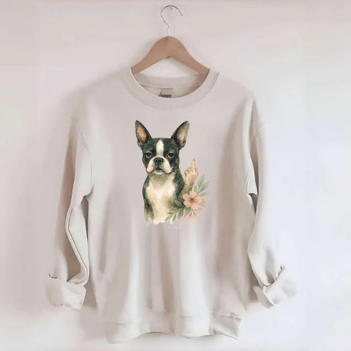 Boston Terrier with tuxedo markings, perky ears, paw up giving sass - Crewneck Sweatshirt