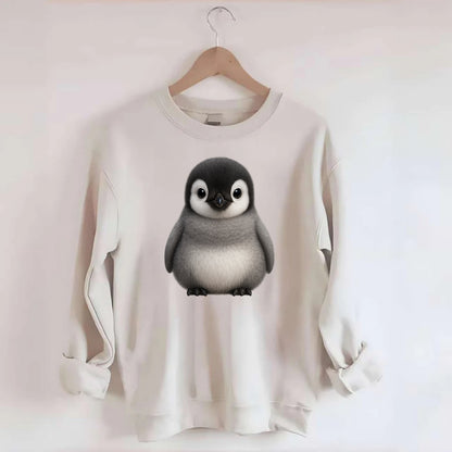 Baby Adelie Penguin - black and white, round body, curious eyes, - Crewneck Sweatshirt - biege