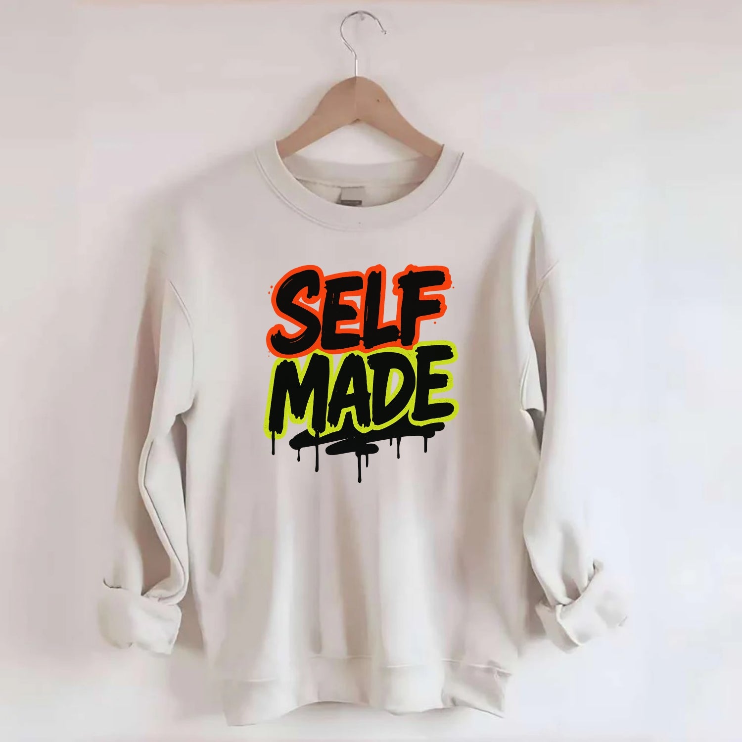 Bold typography design - "SELF MADE" - built from nothing, earned success - Crewneck Sweatshirt - biege