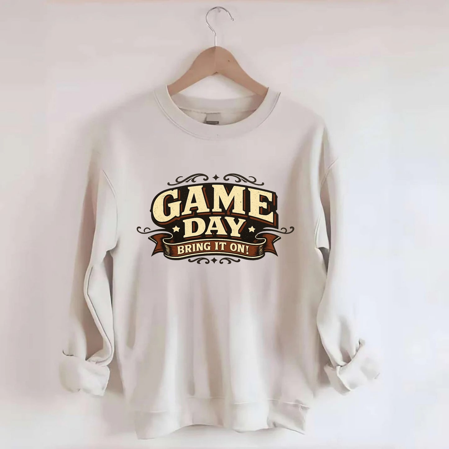 Bold typography design - "GAME DAY" - competition ready, bring it on - Crewneck Sweatshirt - biege