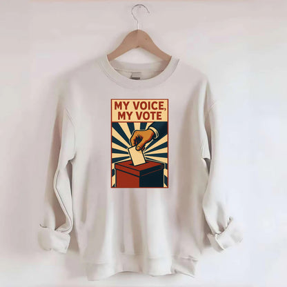 Hand dropping ballot into box with determination - "My Voice, My Vote" - - Crewneck Sweatshirt - biege
