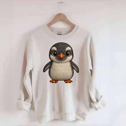 Baby Gentoo Penguin - orange beak, white cap, bright eyes, front-facing, - Crewneck Sweatshirt - biege