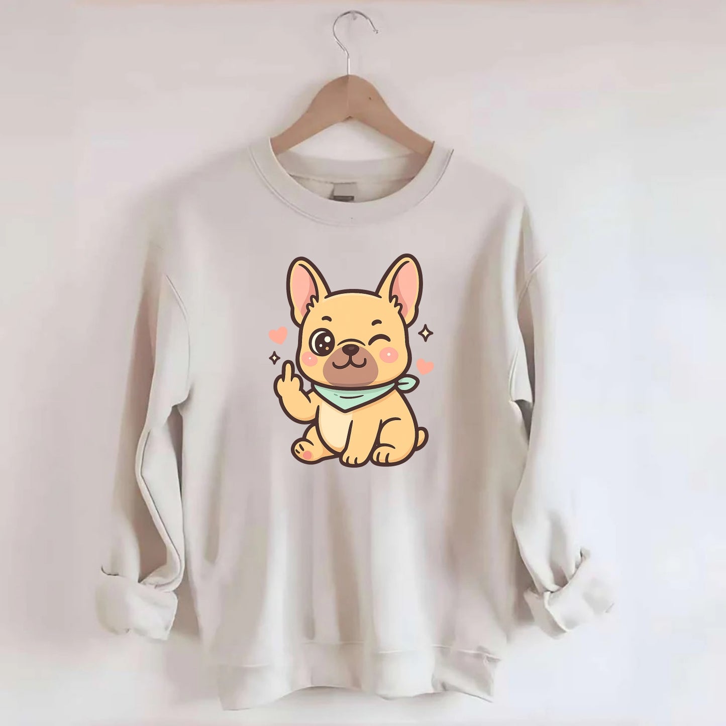 French Bulldog sitting with bat ears up, strong paw with sass - Crewneck Sweatshirt - biege