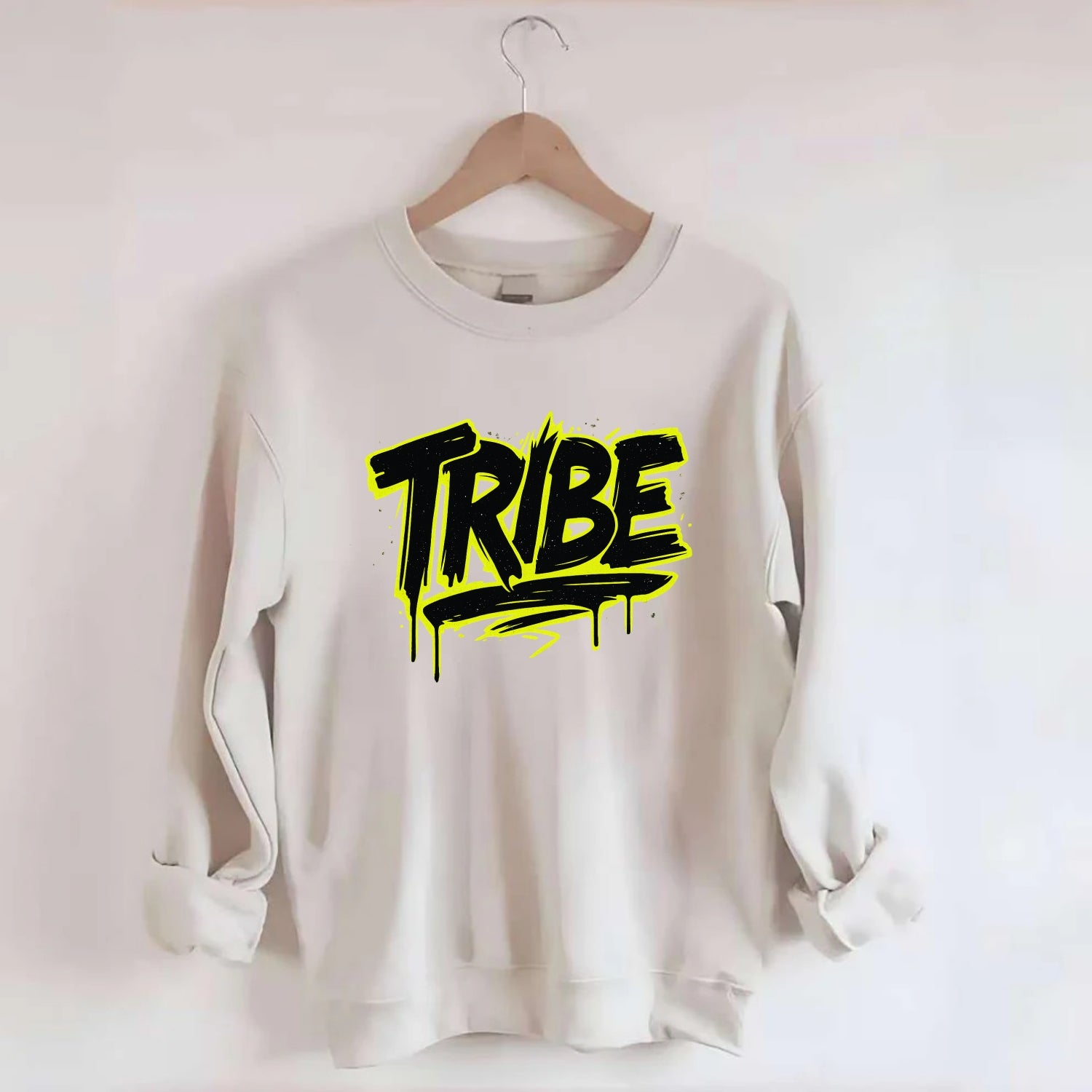 Bold typography design - "TRIBE" - your community, your group - Crewneck Sweatshirt - biege