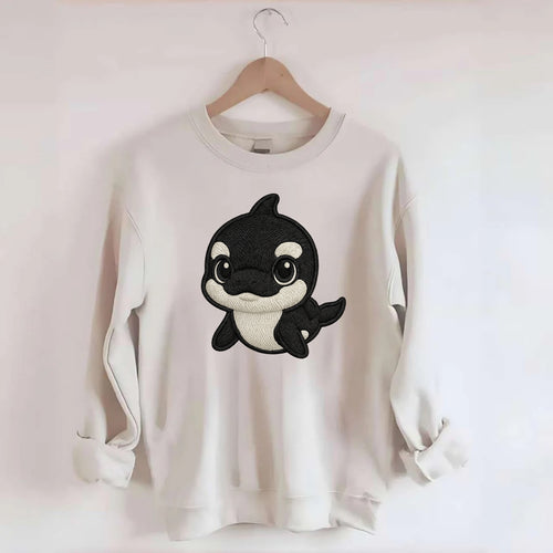 Baby Orca - black and white pattern, white eye patch, front-facing, curious - Crewneck Sweatshirt