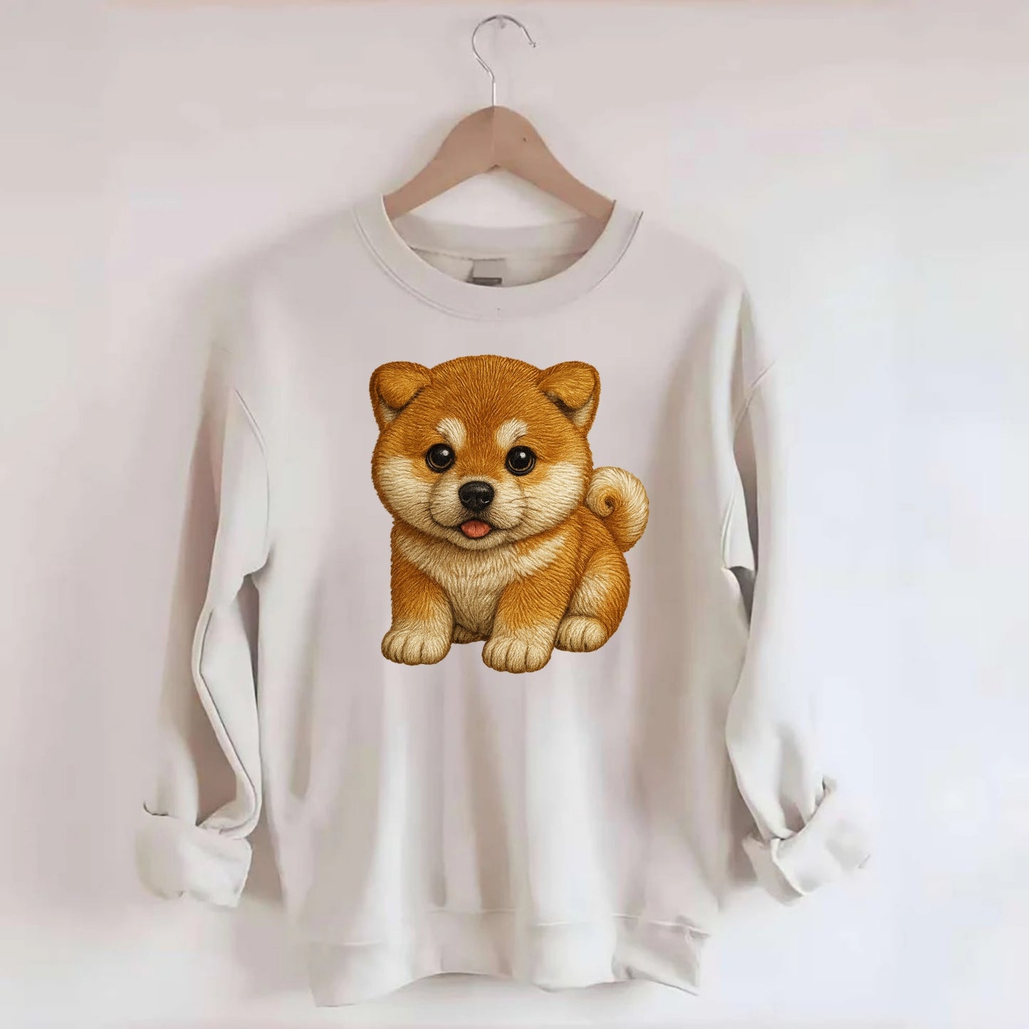 Baby Akita Puppy - fluffy bear-like, curled tail, dignified eyes, - Crewneck Sweatshirt - biege
