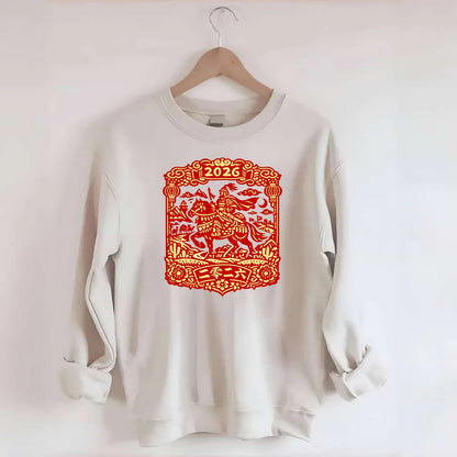 HORSE AND RIDER | Traditional Chinese warrior on horseback | Silk Road - Crewneck Sweatshirt - biege