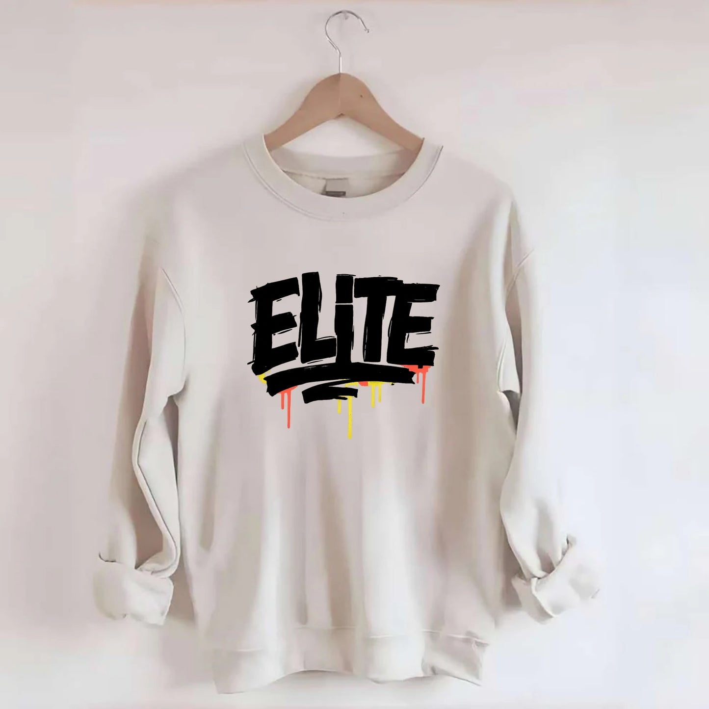 Bold typography design - "ELITE" - top tier, highest level - Crewneck Sweatshirt - biege