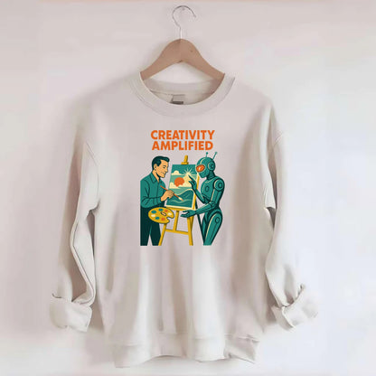 Artist and AI creating beautiful masterpiece together - "Creativity - Crewneck Sweatshirt - biege