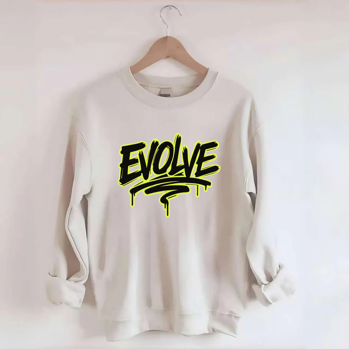 Bold typography design - "EVOLVE" - changing, becoming better - Crewneck Sweatshirt - biege