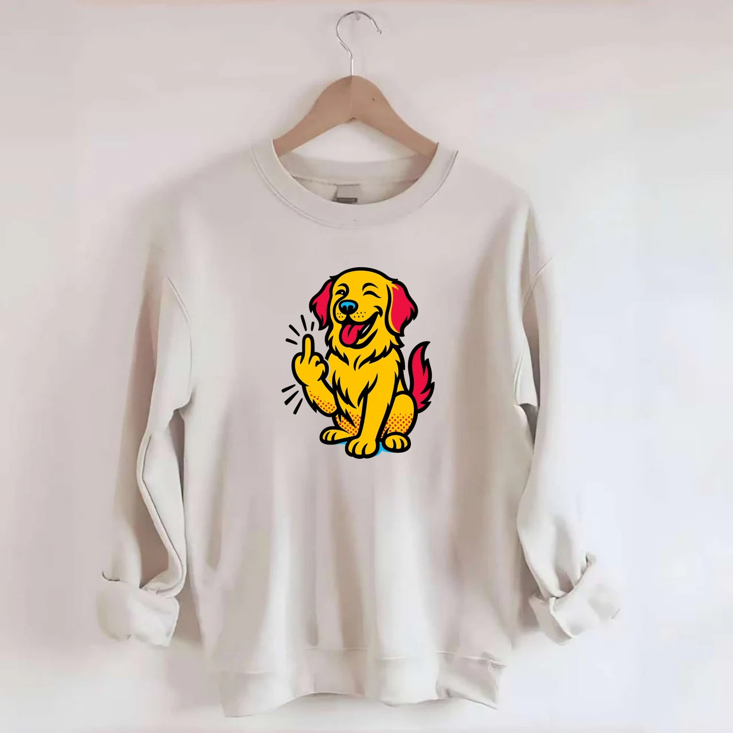Golden Retriever with happy smile and golden coat, fluffy paw raised - Crewneck Sweatshirt - biege