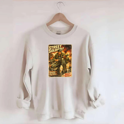 COMBAT READY | Military boots on wet pavement | Street soldier | Urban patrol - Crewneck Sweatshirt - biege