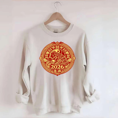 LUCKY HORSE MEDALLION | Circular medallion with horse profile | Intricate - Crewneck Sweatshirt - biege