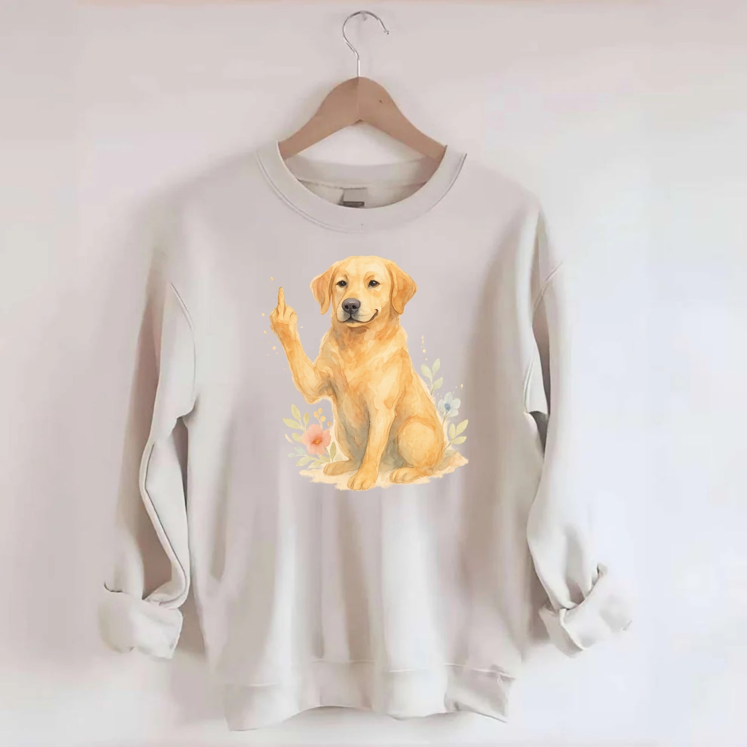 Labrador Retriever yellow sitting pretty, friendly face, strong paw up with - Crewneck Sweatshirt - biege