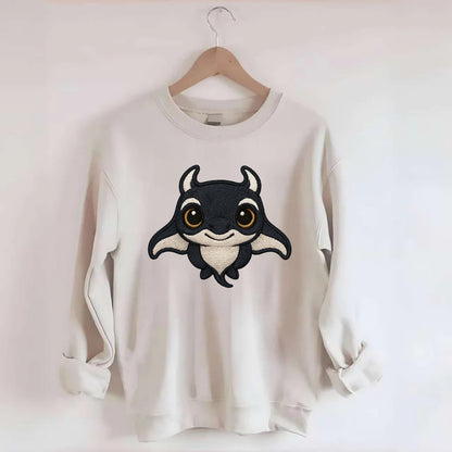 Baby Manta Ray - dark with white markings, cephalic fins, gentle eyes, - Crewneck Sweatshirt - biege