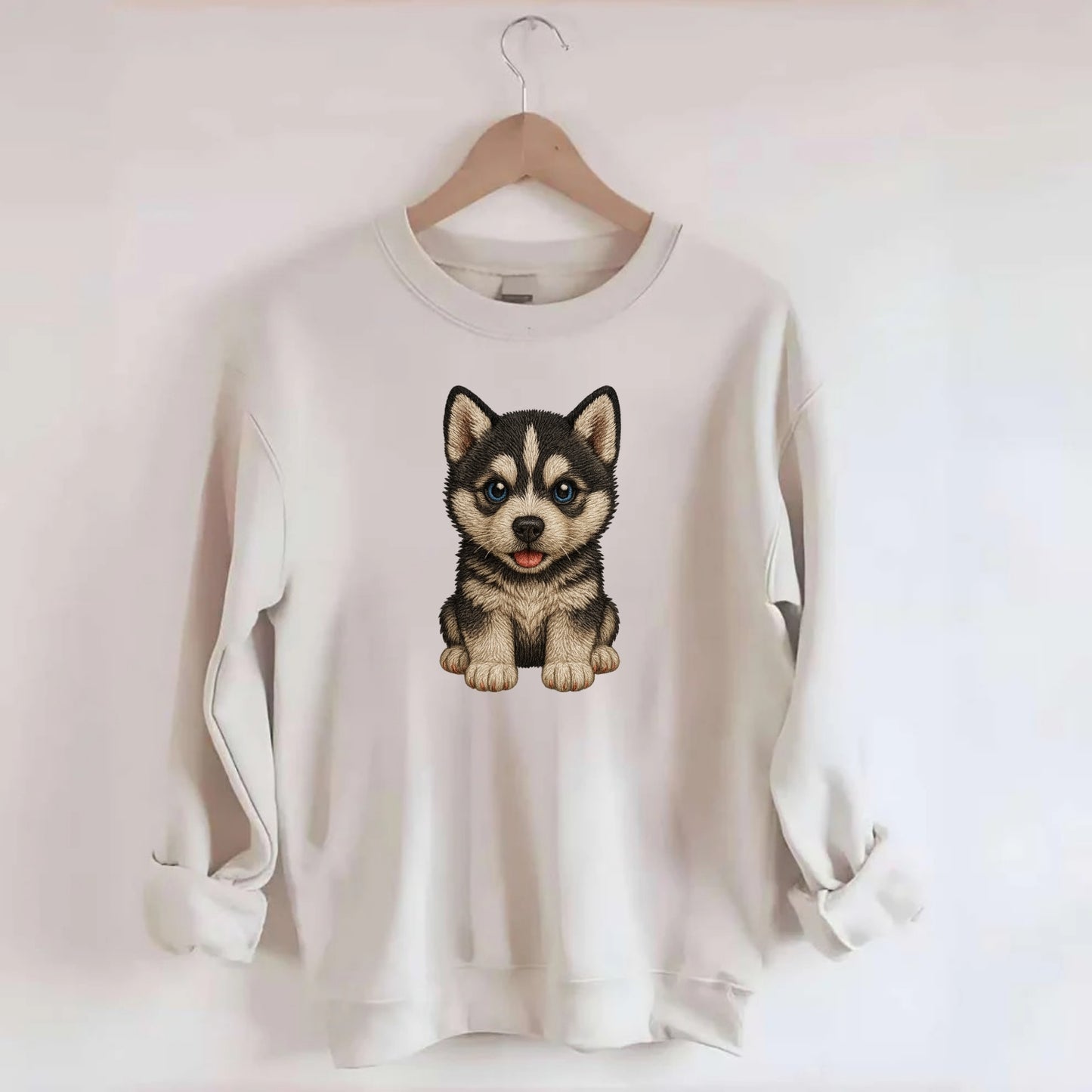 Baby Siberian Husky Puppy - blue or bi-colored eyes, fluffy coat, wolf-like, - Crewneck Sweatshirt - biege