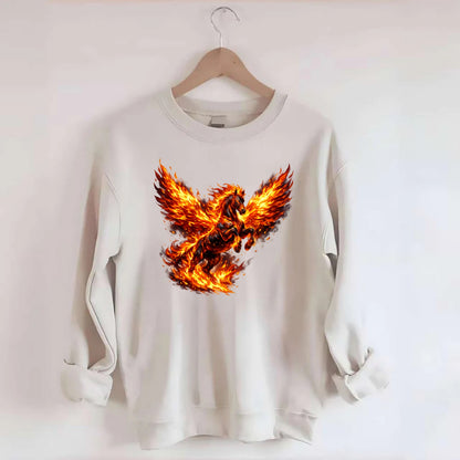 PHOENIX FIRE HORSE | Horse emerging from flames like phoenix | Rebirth - Crewneck Sweatshirt - biege