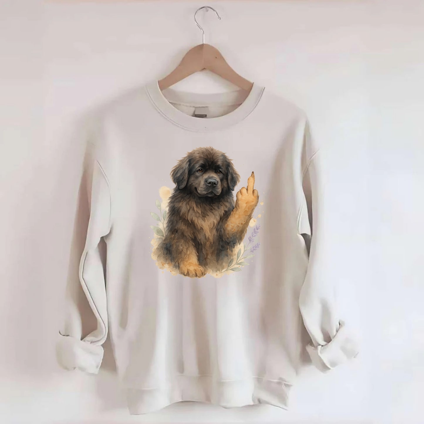 Newfoundland fluffy bear-like with webbed paws, massive gentle paw up - Crewneck Sweatshirt - biege